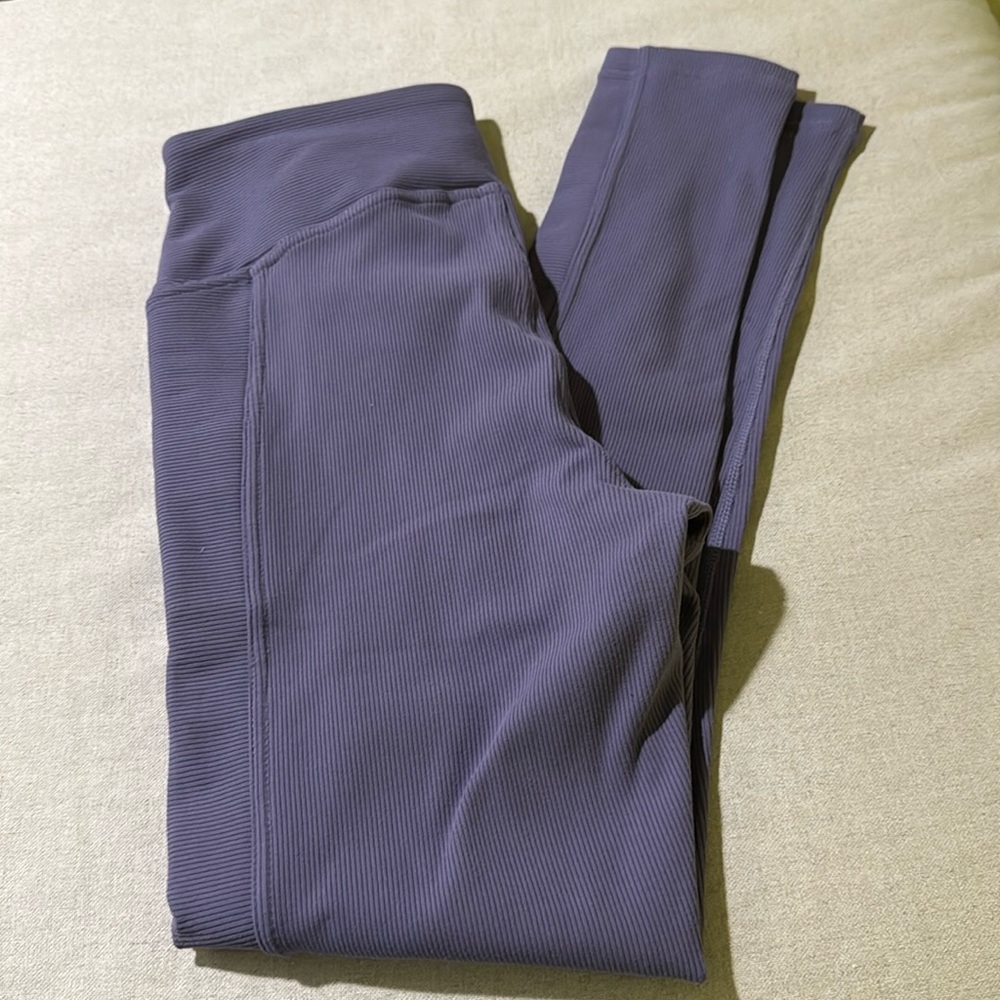 ZELLA Womens Purple High Rise Stretch Pull On Athletic Ribbed Leggings size M